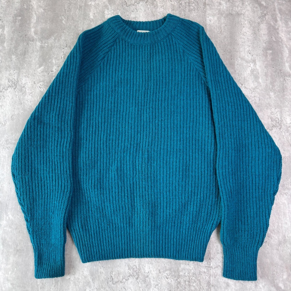 Vintage American Eagle Sweater Mens M Teal Wool Blend Ribbed Knit Crewneck USA